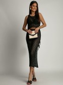 Openwork 2-piece set, blouse and skirt, black SFP118018